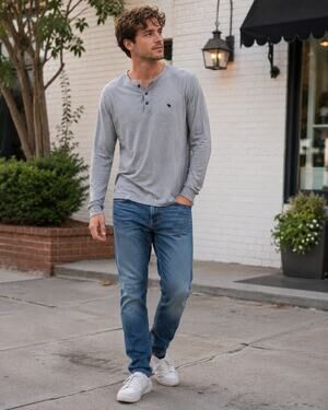 Abercrombie & Fitch Soft A&F Tee Men’s XXL Gray Long Sleeve Henley Moose Logo